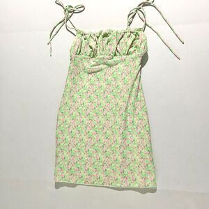 Princess Polly, Ruched Bust, Tie Straps, Green Floral Mini Dress, sz 4, Coquette